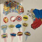 Superhero Cupcake Toppers and Wrappers Set For 24 Cupcakes Marvel/DC Heroes