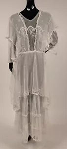 BEAUTIFUL EDWARDIAN BRIDAL NET DRESS W LACE + EMBROIDERY - Picture 1 of 7