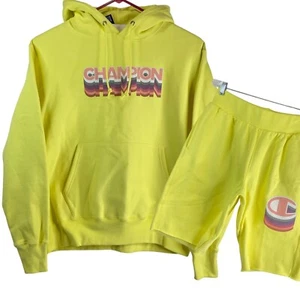 Champion Hoodie Lg & Med Shorts Set L Ink Shadow Reverse Weave Kapuzenpullover Cadmium Neu - Bild 1 von 13