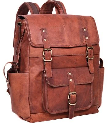 17-inch Brown Mens Leather Backpack Large Vintage Laptop Backpack Leather Boo... - Image 1 of 4