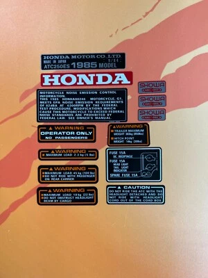 1985 Honda ATC250ES 250ES ATC Big Red Tank Decals Complete Kit 85 - Image 1 of 4