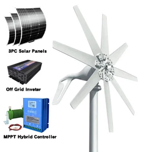 1,5 kW Windkraftanlage Generator Horizontal Kit 8 Blätter Hybrid Controller Solar - Bild 1 von 68