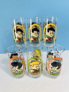 VTG Fintstones Kids Glasses~ Set of 6- 1986 Pizza Hut~Very Nice-No Cracks~Chips - Picture 1 of 10