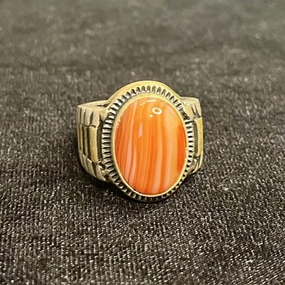 Anillo Turco de Plata 925 para Hombre - Piedra Naranja Amberoide/Faturan - Hecho a Mano Foto 1 de 4