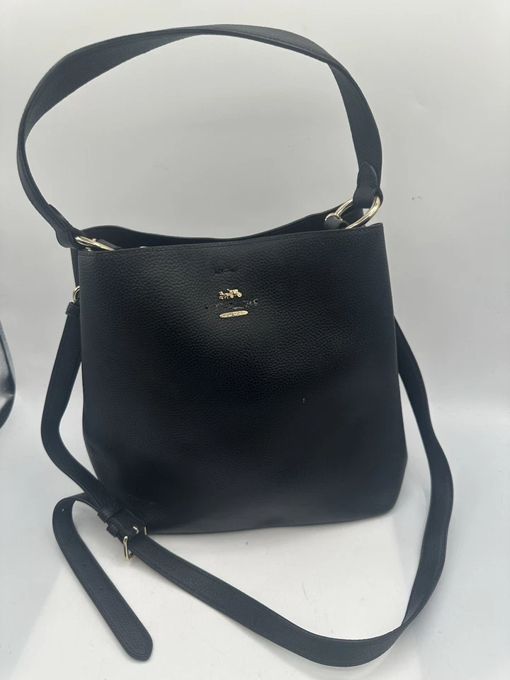 COACH Town Bucket Bag Black Leather Satchel Convertible Shoulder Bag 91122. READ - Image 1 of 4