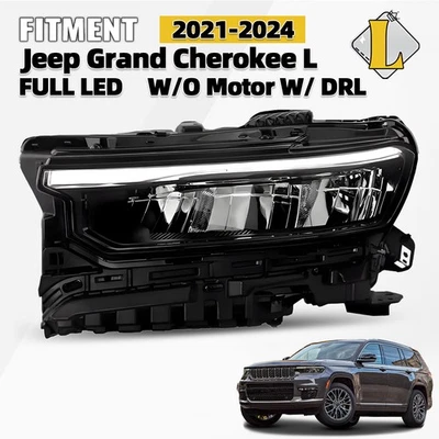 For 2021-2024 Jeep Grand Cherokee L Full LED Headlight w/o Motor w/DRL Left Side Foto 1 de 4