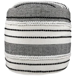 Northlight 18" White and Black Striped Outdoor Woven Pouf Ottoman - Picture 1 of 8