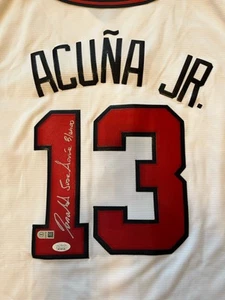 Ronald Acuna Jr. Signed Full Name Signature Majestic White Braves Jersey JSA - Picture 1 of 4