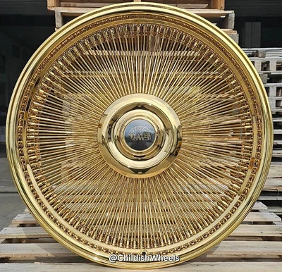 26" Inch All Gold 200 Spoke Wire Wheels XL Floating Caps Rims Spokes 24 Foto 1 de 3