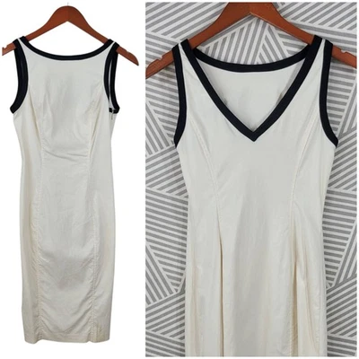 Vestido Vaina Vintage Y2K Express Talla 0/2 Denim Ligero Elastizado Blanco Espalda en V Foto 1 de 4