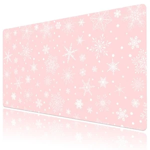 Winter White Snowflake Pink Christmas Desk Mat for Keyboard and Mouse Desk Pad - Picture 1 of 6