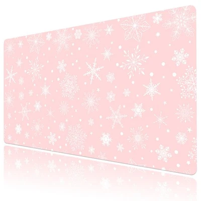 Winter White Snowflake Pink Christmas Desk Mat for Keyboard and Mouse Desk Pad - Image 1 of 4