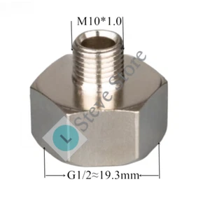 Brass Pipe Fitting Adapter M10 X 1.0 Male Metric to 1/2 BSP Female Nickel Plated - Picture 1 of 2