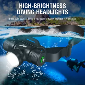 90000 Lumens Underwater Scuba Diving Headlamp Rechargeable Head Light Torch 60M - Picture 1 of 14