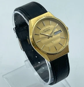 SEIKO SQ Quartz Watch Gold Bezel Leather Band Classic NEW Battery 88223-8009 - Picture 1 of 9