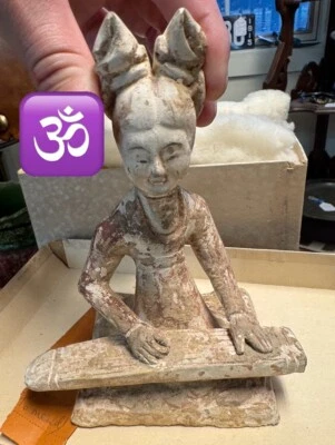 Antique Chinese Tang Dynasty Earthenware Seated Female Musician Tomb Guardian - Image 1 of 4