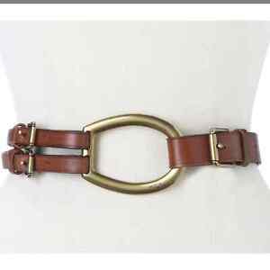 Ralph Lauren Vachetta Tri-Strap Leather brown tan Belt equestrian Horsebit XL