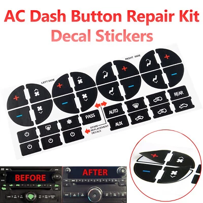 AC Button Repair Kit Decal Stickers Dash Replacement Fit 2007-15 Chevy GMC USPS - Imagem 1 de 4