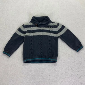 Cherokee Boys Size 4T Gray Stripe Cable Knit Shawl Collar Sweater Elbow Patches - Picture 1 of 5