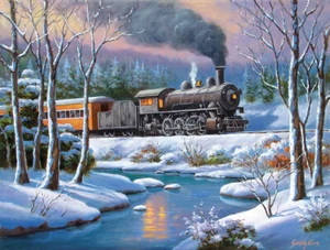 WINTER FOREST EXPRESS by SUNG KIM - SunsOut 500 piece TRAIN puzzle - NEW - Picture 1 of 1