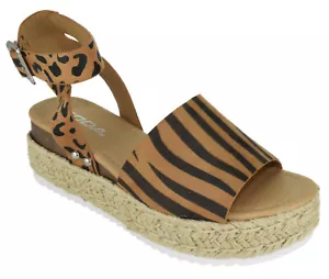 Sandali donna zeppa Soda punta aperta cinturino flatform espadrillas bordo leopardato TOPIC - Foto 1 di 3