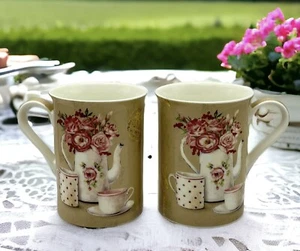 Angela Staehling Coffee Mug Tea Art In Motion Fine Bone China Floral Pair 8 oz - Picture 1 of 8