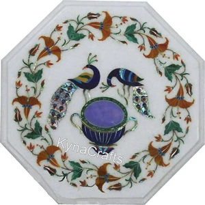 Marble End Table with Gemstone Inlay Work 13 x 13 Inches Marble Coffee Table Top - Picture 1 of 4