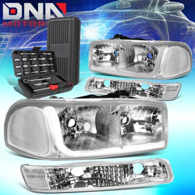 PARA GMC SIERRA LED DRL L-BAR HEADLIGHTS L-BAR 1999-2007 PARACHOQUES+HERRAMIENTAS CROMO/TRANSPARENTE Foto 1 de 4