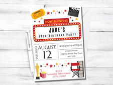 Movie Night PERSONALISED Invitations - Boys/Girls Cinema Birthday Party Invites