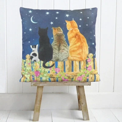 Cats On The Fence  Cushion Cover Decorative Vintage Quirky Funny Animal Gift 18" - Image 1 of 4