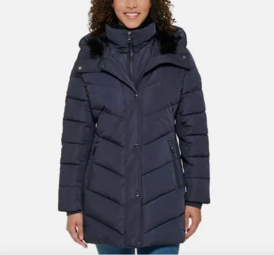 Andrew Marc-Chaqueta aislada azul marino oscuro con capucha para clima frío-nueva con etiquetas-talla L Foto 1 de 3