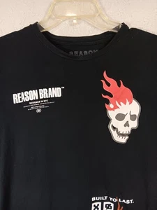Mens Reason Brand S t-shirt Front and Back Graphics Flaming Skulls Black - Picture 1 of 8