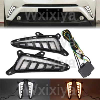 LED 日间行车灯适用于丰田 C-HR CHR 2017 - 2019 雾灯带动态转弯 — 第 1/4 张图片