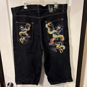 ed hardy by christian audigier Denim Jorts Size 40 embroidered - Picture 1 of 14