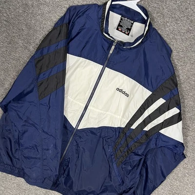 Chaqueta Adidas De Colección Para Hombre XL Azul Marino Blanco 3 Rayas Cremallera Completa Nylon Cortavientos Foto 1 de 4