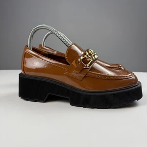 Steve Madden Meadow Brown Patent Platform Loafers with Gold Chain women Sz7 - Bild 1 von 9