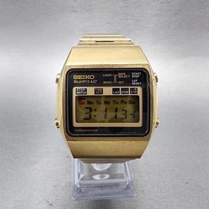 Seiko Orologio Digitale Uomo 34mm Tono Oro Cronografo Daydate A128-5009 Batteria Nuova - Foto 1 di 11