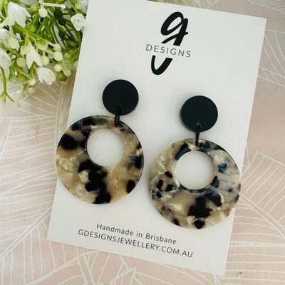 Statement Earrings - Dangles - Acrylic - Tortoise Shell - Black & White - You... - Image 1 of 4