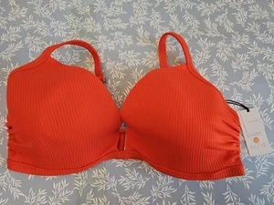 NWT Women's Light Lined Ribbed Bikini Top - Shade & Shore - Hot Orange - Sz 38D - Picture 1 of 2