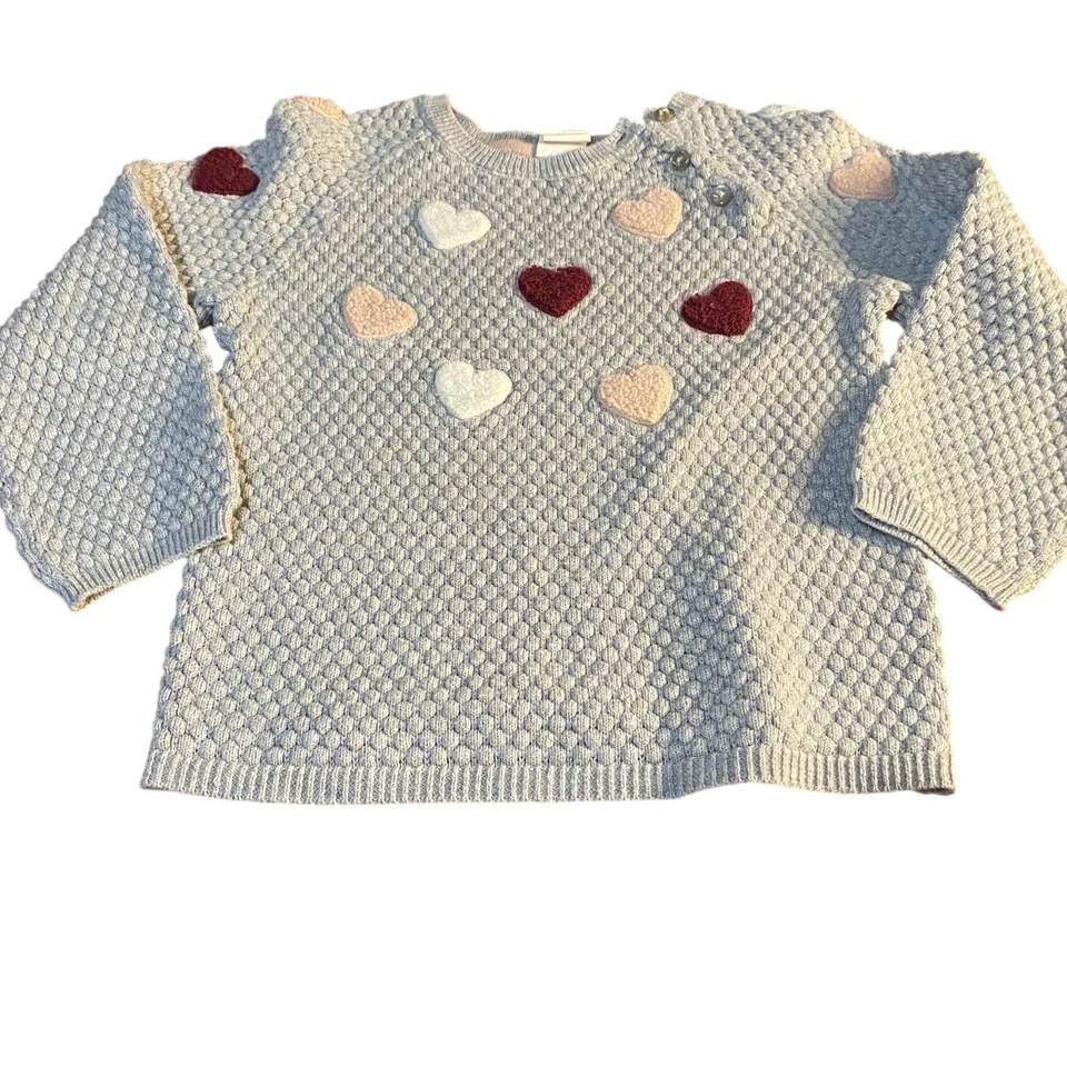 H&M Gris Claro Palomitas Tejido Corazón Bordado Crew Suéter TALLA 12-18M Foto 1 de 3