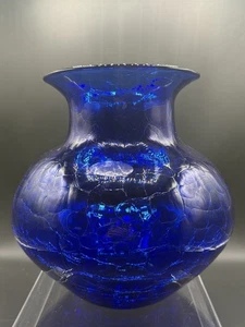 Blenko Glas Crackle Kobalt modifiziert 9726 geätzt #3 und signiert.  - Bild 1 von 5