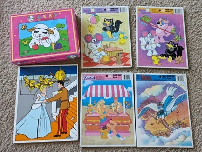 Lote de 6 rompecabezas vintage para niños Cenicienta ronroneo licitaciones LambChop Barbie GUC 80 90s Foto 1 de 4