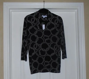 Chico's TOUCH of COOL CIRCLE PRINT TEE Size 2 Large 12 14 Black V 3/4 NWT $50 - Picture 1 of 9