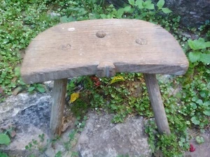 RARE ANTIQUE PRIMITIVE OLD WOODEN WOOD HANDMADE STOOL CHAIR TRIPOD 19th - Picture 1 of 9
