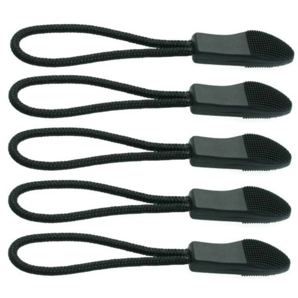 5X REPARATUR REIßVERSCHLUSSANHÄNGER PULL ZIPPER GUMMI REIß VERSCHLUß SCHWARZ ZIP - Bild 1 von 1