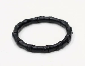 New Black Carved Wood Bamboo Cinnabar Bangle Bracelet 3-1/2" Across - Picture 1 of 5