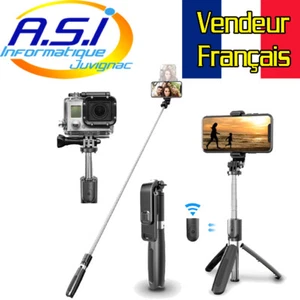 Perche Selfie Bluetooth Téléscopique Trépied Smartphone +Télécommande VENDEUR FR - Zdjęcie 1 z 8