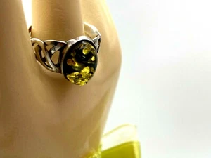 Vintage Sterling Silver Ring Real Amber Stone 2.39g Size N1/2 - Picture 1 of 10
