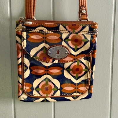Fossil Key-Per Mini Crossbody Bag Retro Floral Print Vinyl Coated Canvas - Image 1 of 4