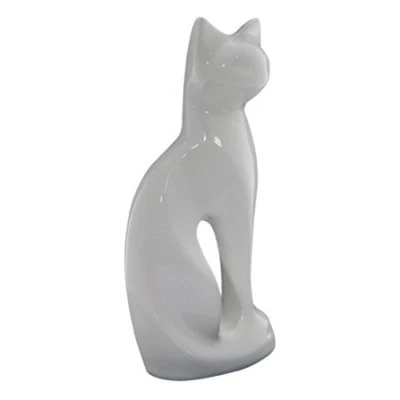Brass Memorial Urn, White Gloss Cat Shape Pet Cremation Urn for Ashes - Image 1 of 4
